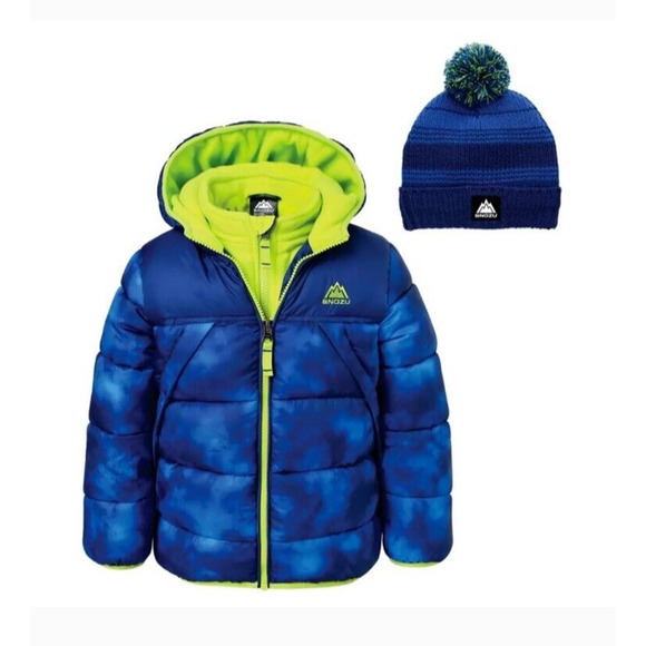 Snozu Boy's SZ 6 Hooded Long Sleeve Puffer Jacket with Beanie Royal Blue Zip Up - Picture 12 of 13
